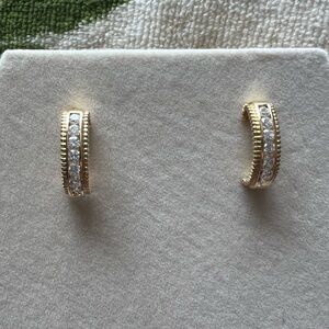 14k Yellow Gold Diamonique Half Hoop Earrings